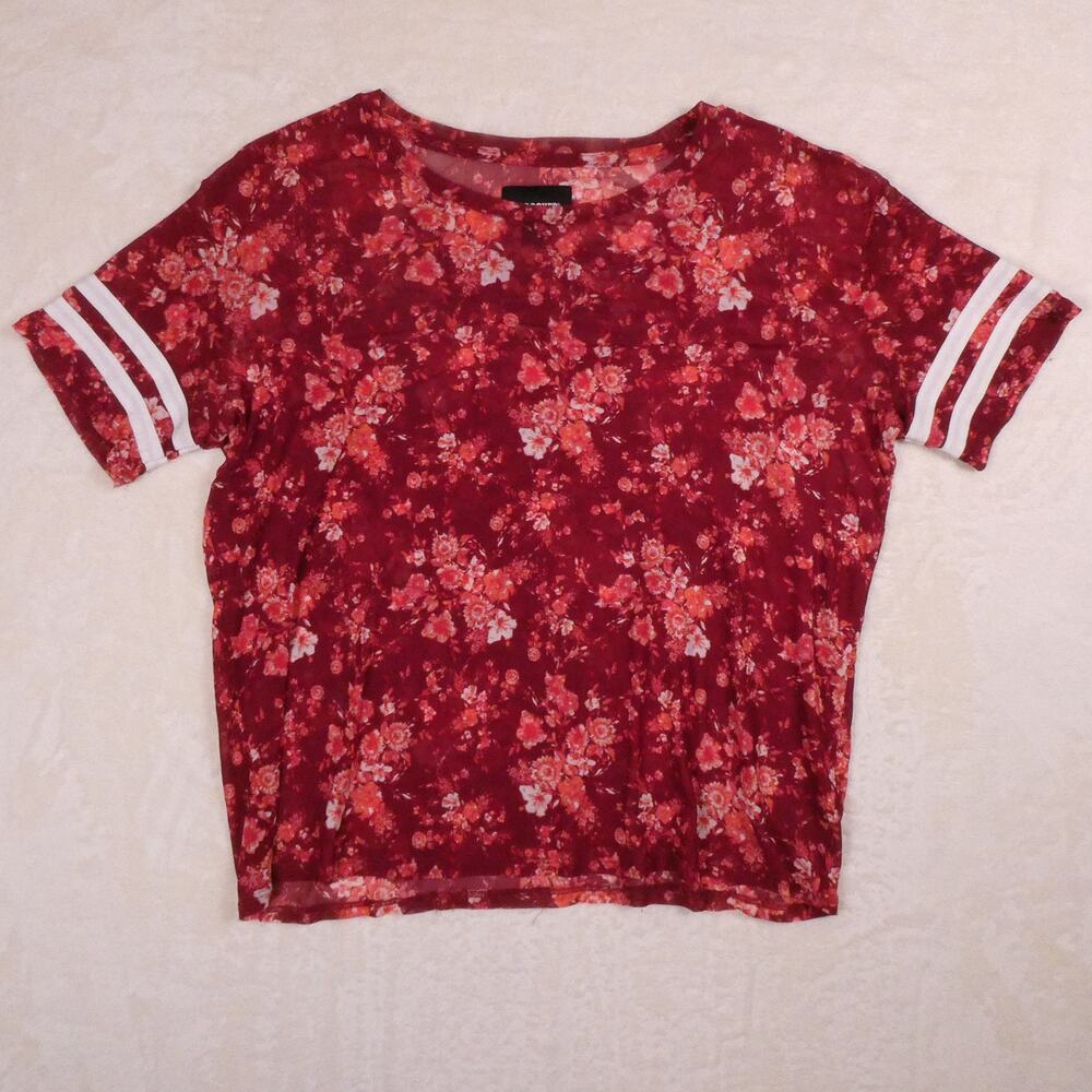 Joe Boxer Sheer Mesh Sporty Floral T-Shirt Size L Coquette Girly Athletic Jersey